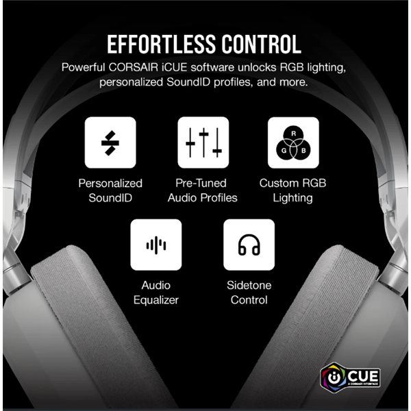 CORSAIR Vezeték Nélküli Headset, HS80 MAX RGB WIRELESS Gaming, Dolby Atmos hangzás, fehér - Image 8