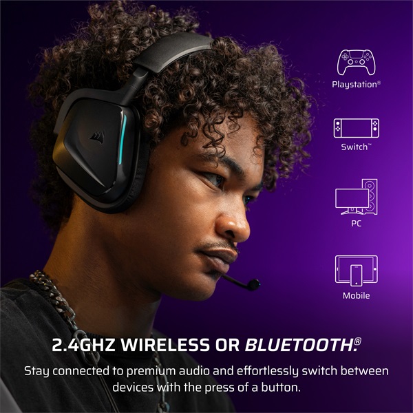 CORSAIR Vezeték Nélküli Headset, VOID v2 Wireless Gaming Headset, Dolby Atmos, carbon - Image 2