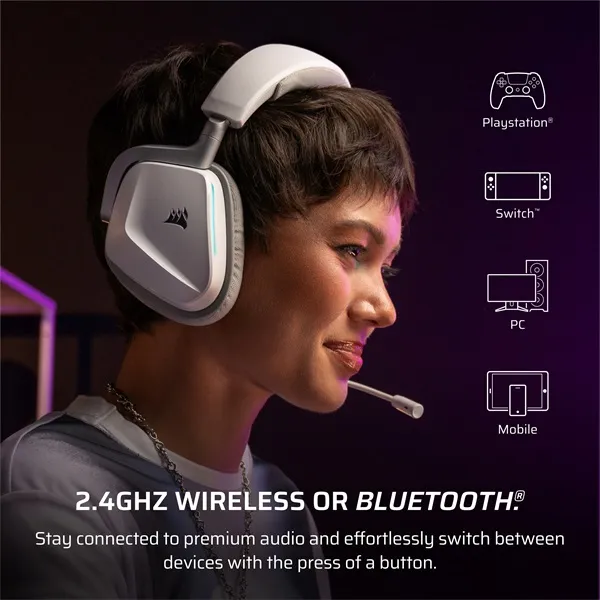 CORSAIR Vezeték Nélküli Headset, VOID v2 Wireless Gaming Headset, Dolby Atmos, fehér - Image 4