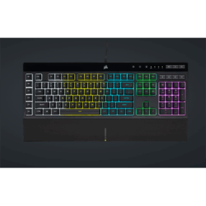 CORSAIR Vezetékes Billentyűzet Gaming, K55 RGB PRO, 6 programozható billentyű, Cseppálló, Csuklótámasz, US, fekete