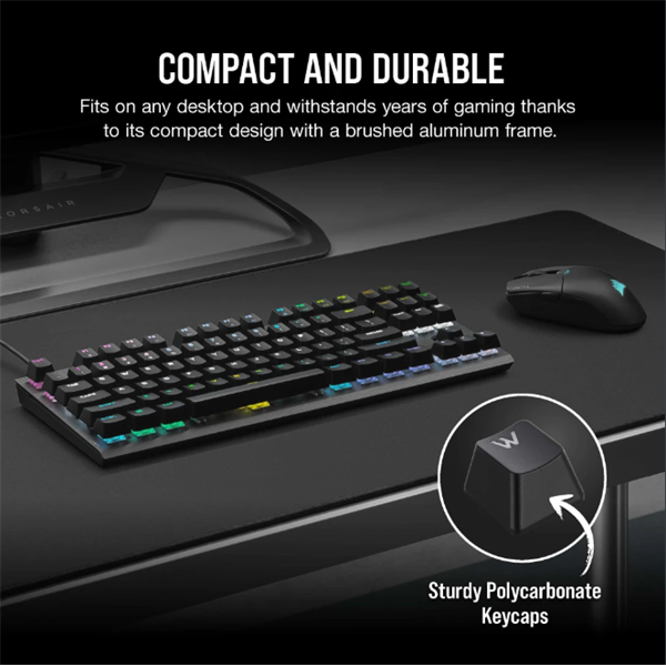 CORSAIR Vezetékes Billentyűzet Gaming, K60 PRO TKL RGB, Optical-Mechanical, Alumínium keret, US, fekete - Image 4