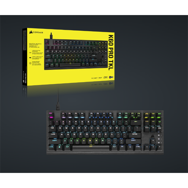 CORSAIR Vezetékes Billentyűzet Gaming, K60 PRO TKL RGB, Optical-Mechanical, Alumínium keret, US, fekete - Image 8