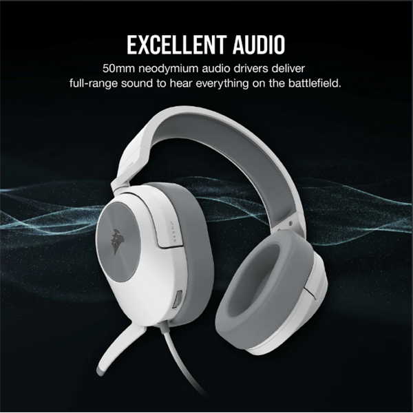 CORSAIR Vezetékes Headset, HS55 Gaming, Ultrakönnyű, Jack dugós, fehér - Image 2