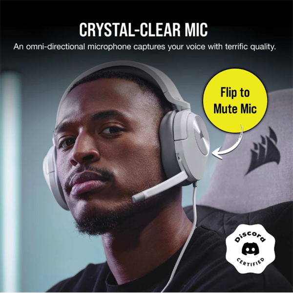 CORSAIR Vezetékes Headset, HS55 Gaming, Ultrakönnyű, Jack dugós, fehér - Image 3