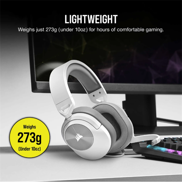 CORSAIR Vezetékes Headset, HS55 Gaming, Ultrakönnyű, Jack dugós, fehér - Image 4