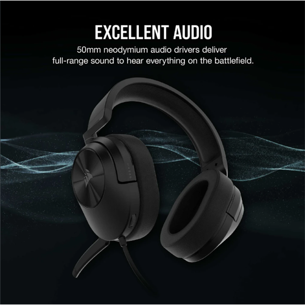CORSAIR Vezetékes Headset, HS55 Gaming, Ultrakönnyű, Jack dugós, fekete - Image 2