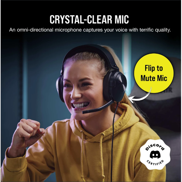 CORSAIR Vezetékes Headset, HS55 Gaming, Ultrakönnyű, Jack dugós, fekete - Image 3