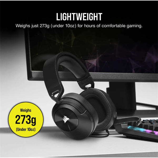 CORSAIR Vezetékes Headset, HS55 Gaming, Ultrakönnyű, Jack dugós, fekete - Image 4