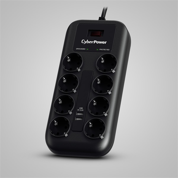 CYBERPOWER_P0820SUF0-DE_8_aljzat_tulfeszultseg_vedo_es_USB_tolto_2_x_24A-i610100.jpg CYBERPOWER P0820SUF0-DE (8 aljzat) túlfeszültség védő elosztó és USB töltő 2 x 2.4A, 1,8m - Image 1