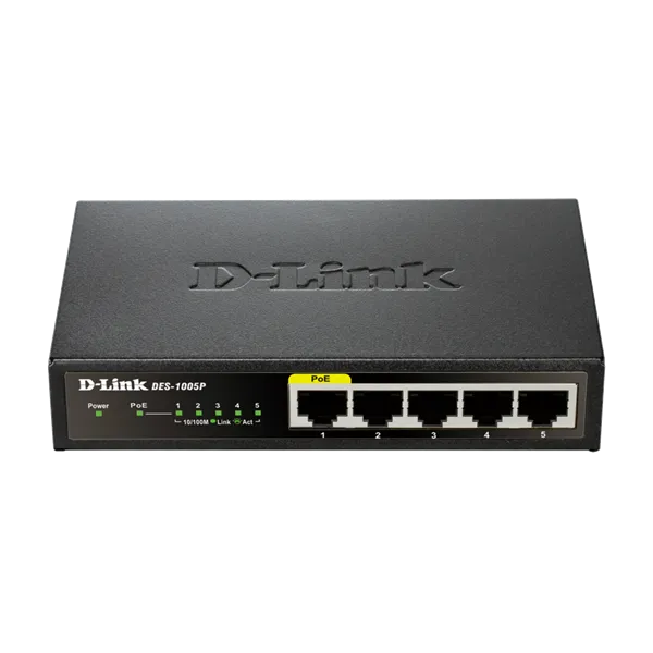 D-LINK Switch 5x100Mbps (4xPOE) Fémházas Asztali, DES-1005P/E