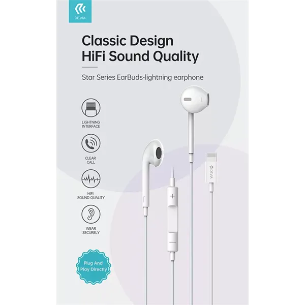 DEVIA UNIVERZÁLIS SZTEREÓ FELVEVŐS FÜLHALLGATÓ - LIGHTNING - STAR SERIES EARBUDS LIGHTNING EARPHONE - FEHÉR - Image 4