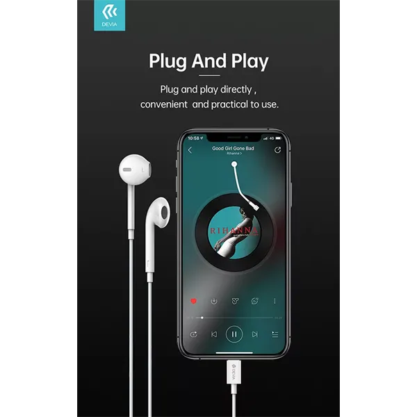 DEVIA UNIVERZÁLIS SZTEREÓ FELVEVŐS FÜLHALLGATÓ - LIGHTNING - STAR SERIES EARBUDS LIGHTNING EARPHONE - FEHÉR - Image 7