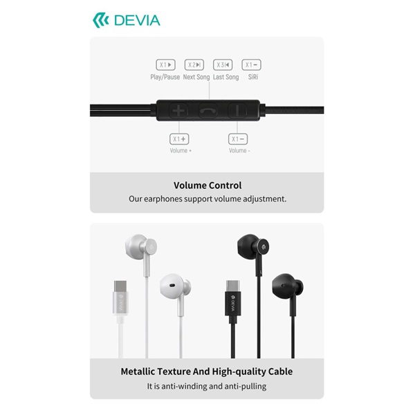 Devia Smart Series M2 Metal In-Ear sztereó fülhallgató - Type-C - fekete - Image 5