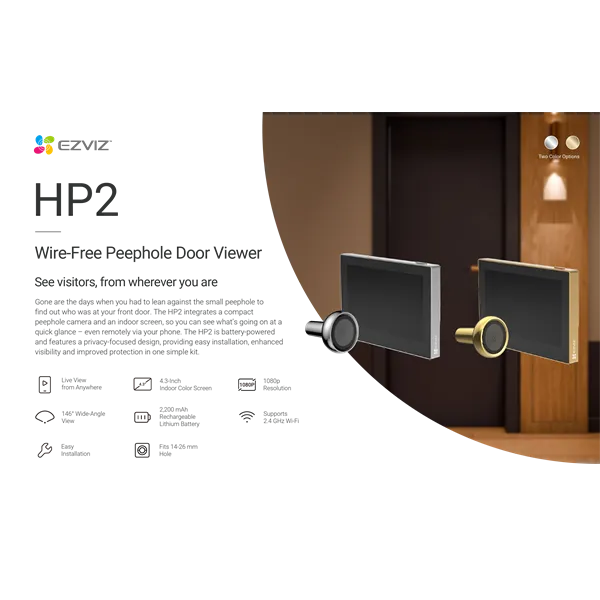 EZVIZ HP2 vezeték nélüli kukucskáló beltéri képernyővel, élő képpel, 4,3 színes képernyő, 1080p, 146° látószög, 2200 mAh - Image 3
