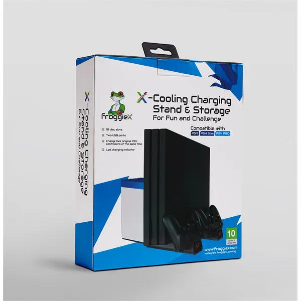 FROGGIEX PS4 Kiegészítő Konzol hűtő + Töltő állomás + Játék tartó Fekete, FX-P4-C3-B - Image 4