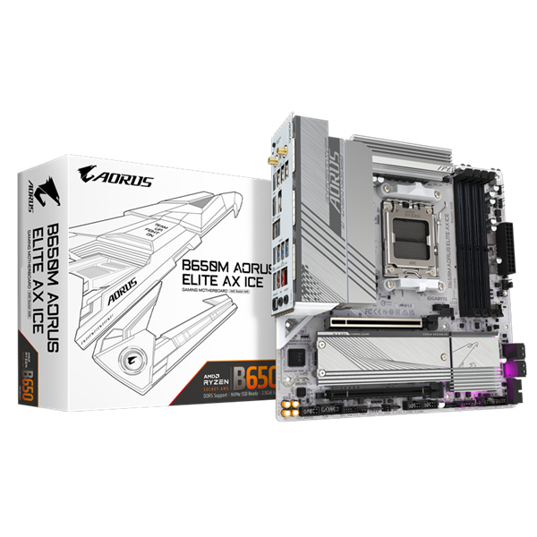 GIGABYTE Alaplap AM5 B650M AORUS ELITE AX ICE AMD B650, mATX - Image 1