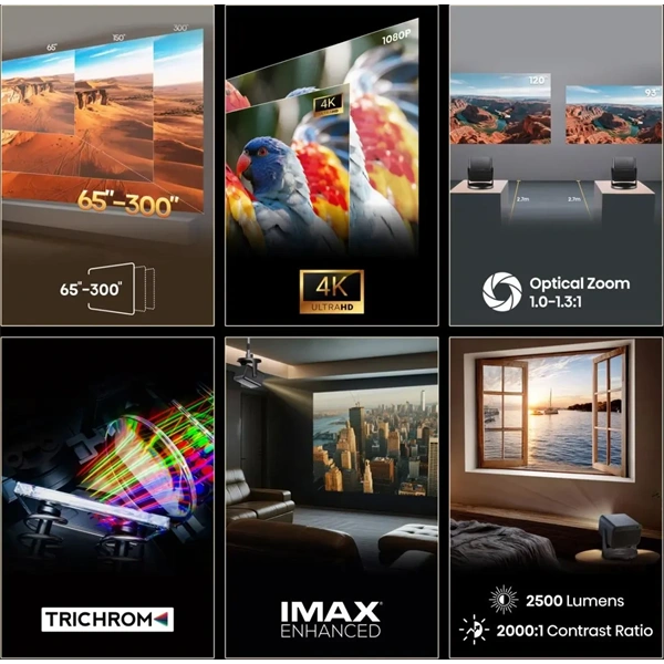 HISENSE C3 Mini Laser Projektor, 4K Ultra HD 3840x2160, 16:9, 65"-300" 2000lm, Fekete - Image 3