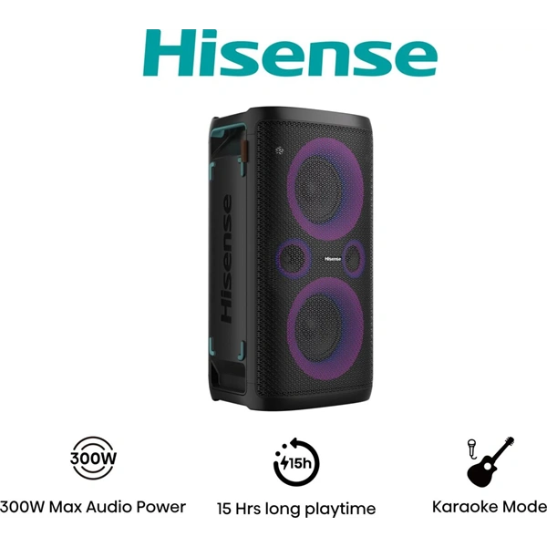 HISENSE Party Storm 1 Bluetooth Party Hangszóró 2 db mikrofonnal, 2.0CH, 300W, Fekete - Image 2