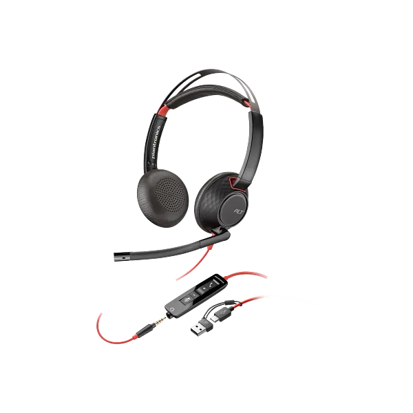 HP POLY fejhallgató Blackwire 5220 sztereó USB-C+3,5 mm-es csatlakozó+USB-C/USB-A adapter