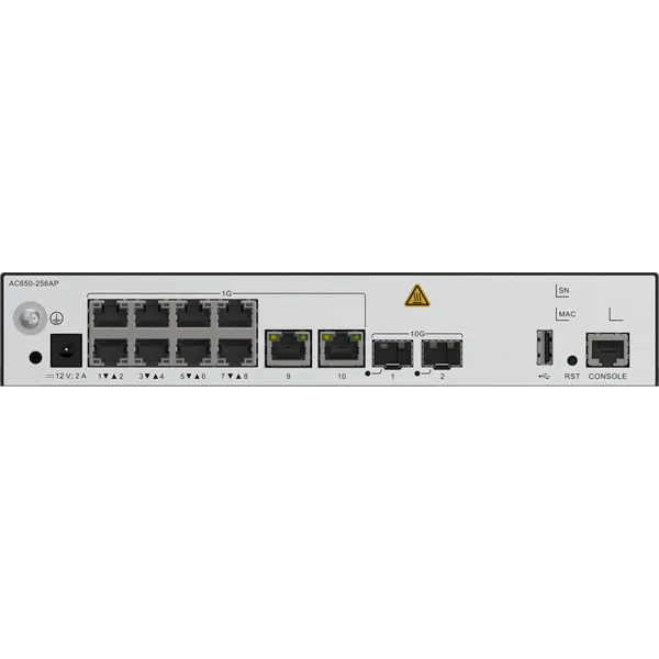 Huawei eKit Vezeték Nélküli Access Kontroller 10x1000Mbps + 2x10GE (SFP+) + 1konzol port, max 256 AP - AC650-256AP