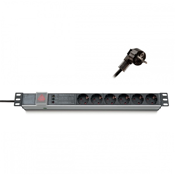 KELINE Elosztópanel 19" 9x250V, kontrol LED visszajelzővel 1U, 2,3m C14 csatlakozóval - Image 1