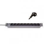 KELINE Elosztópanel 9x250V, LED visszajelzővel 1U, 19", 2.5m