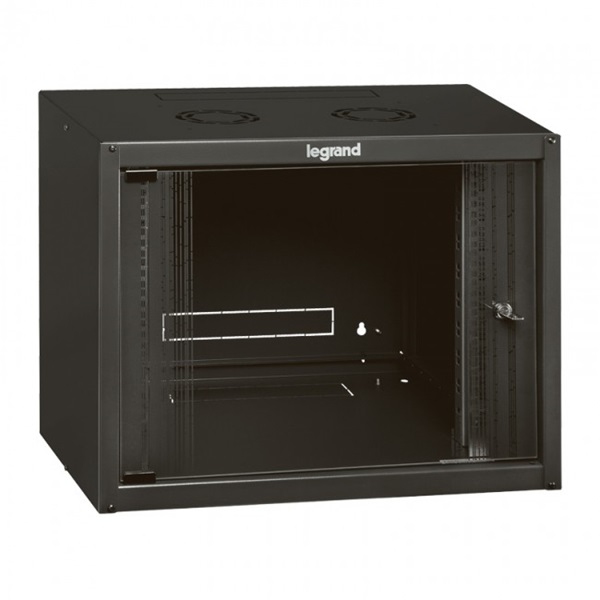 LEGRAND fali rack szekrény 19` 6U MAG: 362 SZÉL: 600 MÉLY: 400 antracit egyrekeszes üvegajtós készre szerelet MAX: 18 kg