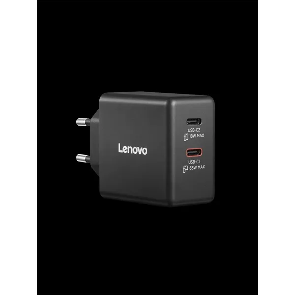 LENOVO AC Adapter - Dual USB-C 65W GaN Charger Black - EU
