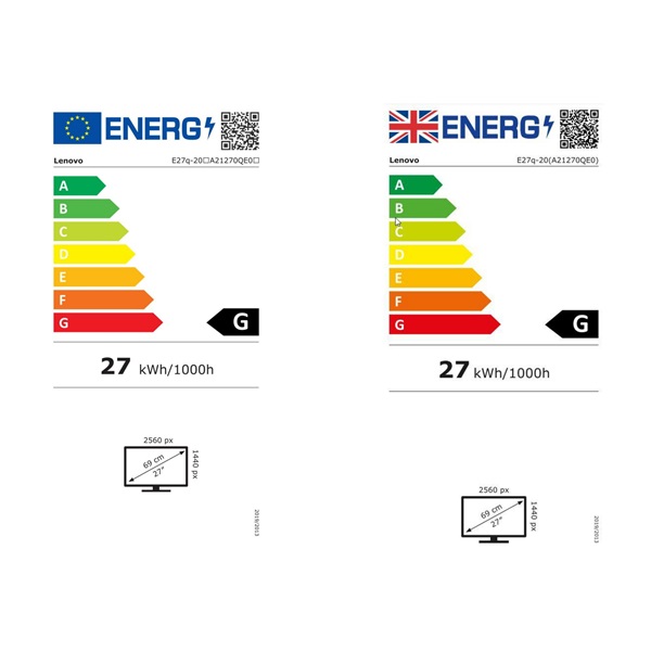 LENOVO Monitor - ThinkVision E27q-20; 27" QHD 2560 x 1440 IPS, 16:9, 1000:1, 350cd/m2, 6ms, HDMI, DP - Image 9