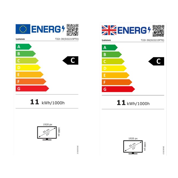 LENOVO Monitor - ThinkVision T22i-30; 21,5" FHD 1920x1080 IPS, 16:9, 1000:1, 250cd/m2, 6ms, VESA, D-Sub, HDMI, DP - Image 7