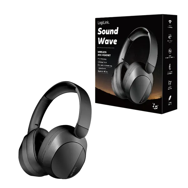 LOGILINK BT 6.0 Sound Wave Headset, ANC, 3.5 mm AUX, 15-hour battery life, Black - Image 3
