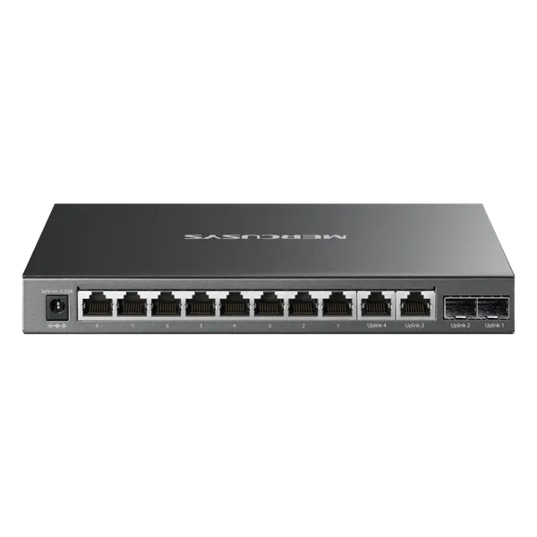 MERCUSYS Switch 12x1000Mbps(8xPOE+) + 2xSFP, Fémházas Asztali, MS112GMP