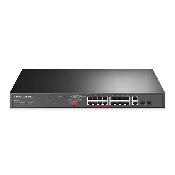 MERCUSYS Switch 18x1000Mbps(16xPOE+) + 2xSFP, Fémházas Asztali Rackes, MS120GP