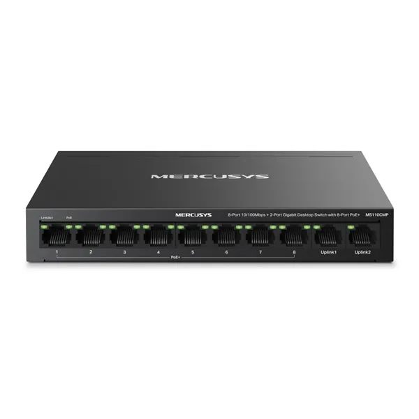 MERCUSYS Switch 8x100Mbps(8xPOE+) + 2xLAN(1000Mbps), Fémházas Asztali/Rackes, MS110CMP