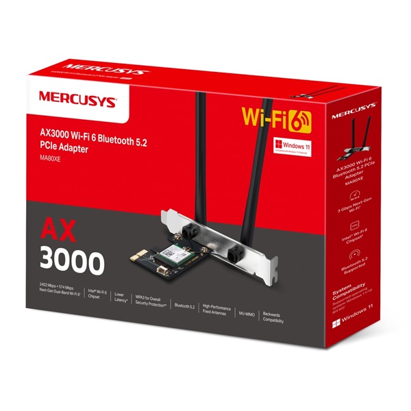 Mercusys Hálózati adapter WiFi AXE3000 - MA80XE (PCIe; 2402Mbps 5GHz + 574Mpbs 2,4GHz; BT5.2; WPA3) - Image 3