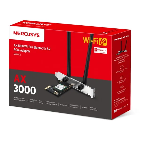 Mercusys Hálózati adapter WiFi AXE3000 - MA80XE (PCIe; 2402Mbps 5GHz + 574Mpbs 2,4GHz; BT5.2; WPA3) - Image 2