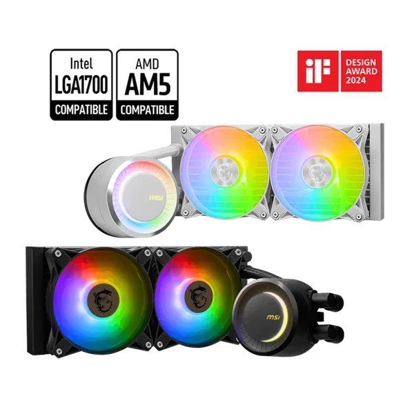 MSI CPU hűtő Coreliquid E240 2xARGB (vízhűtés), Univerzális, Fehér