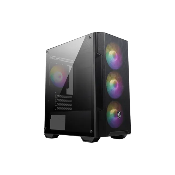 MSI Ház Micro ATX FORGE M100A, 4xA-RGB ventilátor, Tápegység nélkül, üvegfalú, fekete
