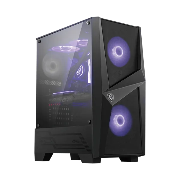 MSI Ház Midi ATX FORGE 100M, 2xARGB ventilátor, Tápegység nélkül, üvegfalú, fekete