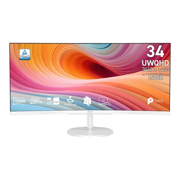 MSI Monitor Business PRO MP341CQW E12 Ívelt 34" QHD 3440x1440, 120Hz VA 21:9, 3000:1, 300cd/m2, 4ms, 2xHDMI, DP, White