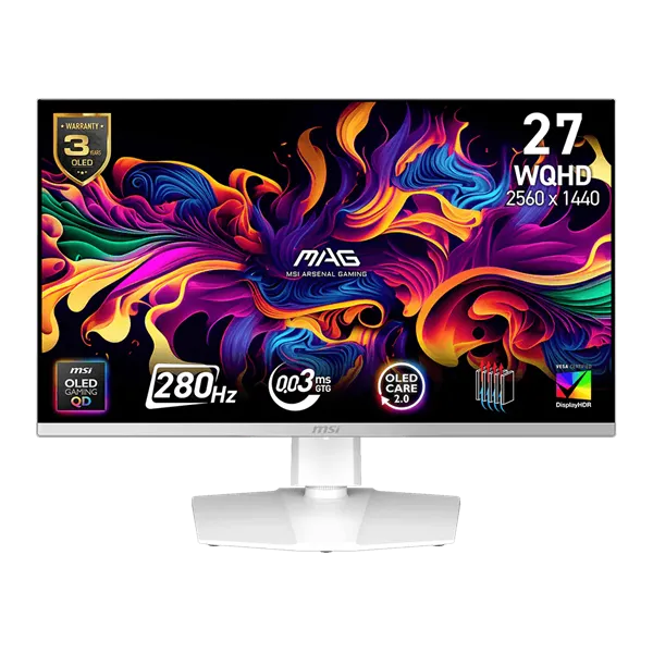 MSI Monitor GAMING MAG 272QPW QD-OLED X28 26,5" WQHD 2560x1440, 280Hz, 150000:1 CR, 250cd/m2, 0,03ms, 2x HDMI, DP, White
