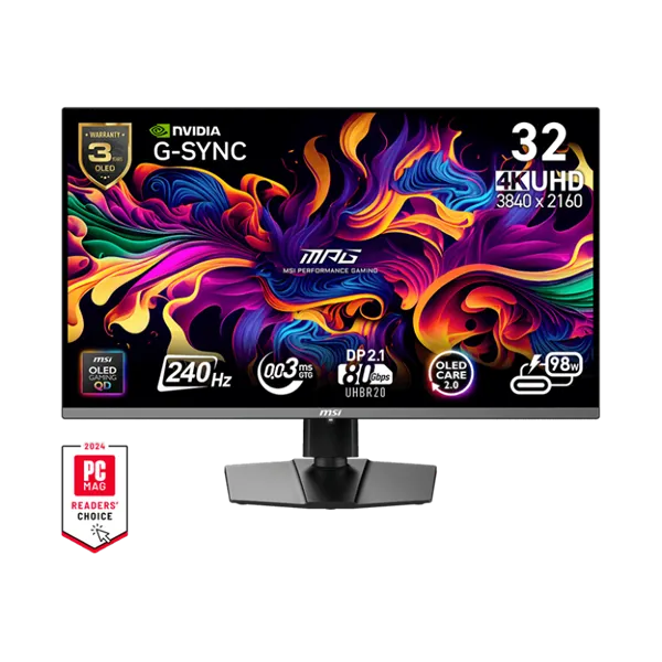 MSI Monitor GAMING MPG 322URX QD-OLED 31,5" UHD 3840x2160, 240Hz, 150000:1 CR, 250cd/m2, 0,03ms, 2x HDMI, DP, USB-C