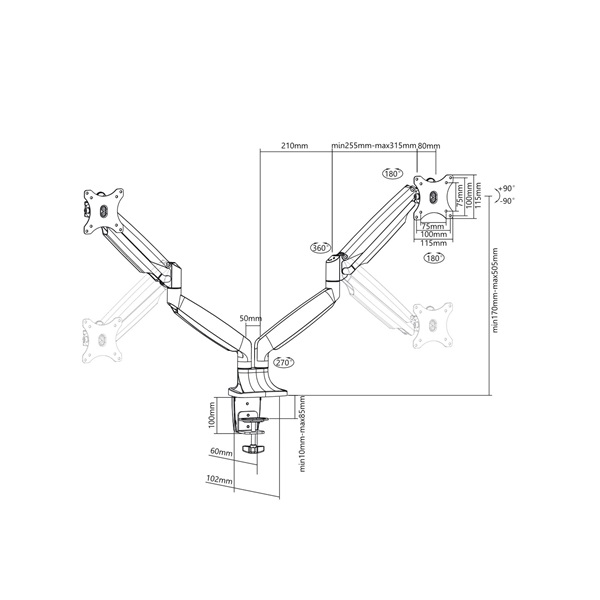 MULTIBRACKETS 2 karos asztali konzol, M Deskmount Gas Spring Dual Black (15-30", max.VESA: 100x100 mm, 9 kg) - Image 16