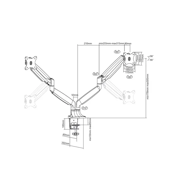 MULTIBRACKETS 2 karos asztali konzol, M Deskmount Gas Spring Dual Black (15-30", max.VESA: 100x100 mm, 9 kg) - Image 16