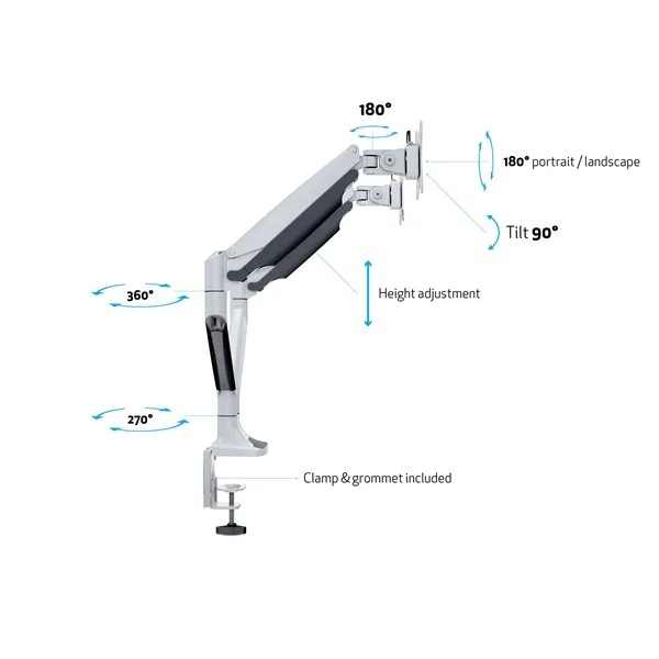 MULTIBRACKETS 2 karos asztali konzol, M Deskmount Gas Spring Dual White (15-27", max.VESA: 100x100 mm, 9 kg) - Image 14