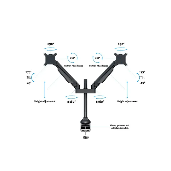 MULTIBRACKETS 2 karos asztali konzol, M VESA Gas Lift Arm Dual Black (15-32", max.VESA: 100x100 mm, 10 kg) - Image 9