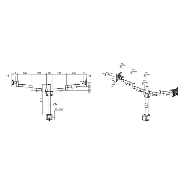 MULTIBRACKETS Asztali konzol (2 képernyős), M VESA Deskmount Officeline Dual White (15-30", max.VESA: 100x100 mm, 8 kg) - Image 6