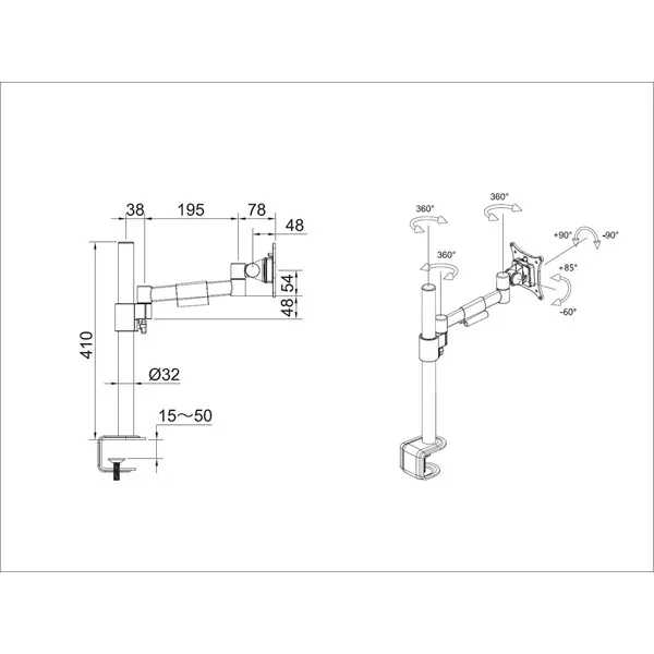 MULTIBRACKETS Asztali konzol, M VESA Deskmount Officeline Single I White (15-30", max.VESA: 100x100 mm, 8 kg) - Image 6