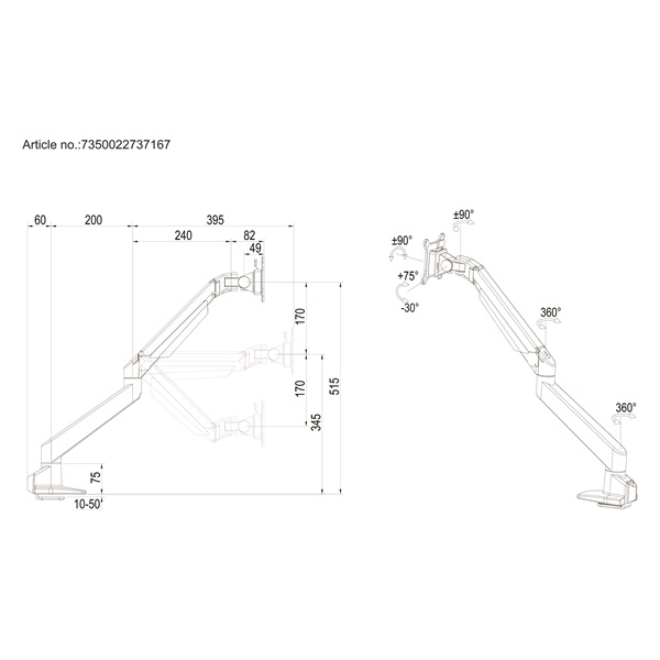 MULTIBRACKETS Asztali konzol, M VESA Gas Lift Arm Single Silver HD (15-34", max.VESA: 100x100 mm, 21 kg) - Image 20