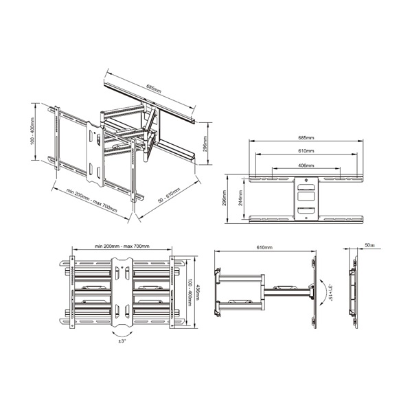 MULTIBRACKETS_Fali_konzol_M_Universal_Flexarm_Pro_60_kg_Heavy_Duty_Black-i1375137.jpg MULTIBRACKETS Fali konzol, M Universal Flexarm Pro 60 kg Heavy Duty Black (55-85", max.VESA: 700x400 mm) - Image 7
